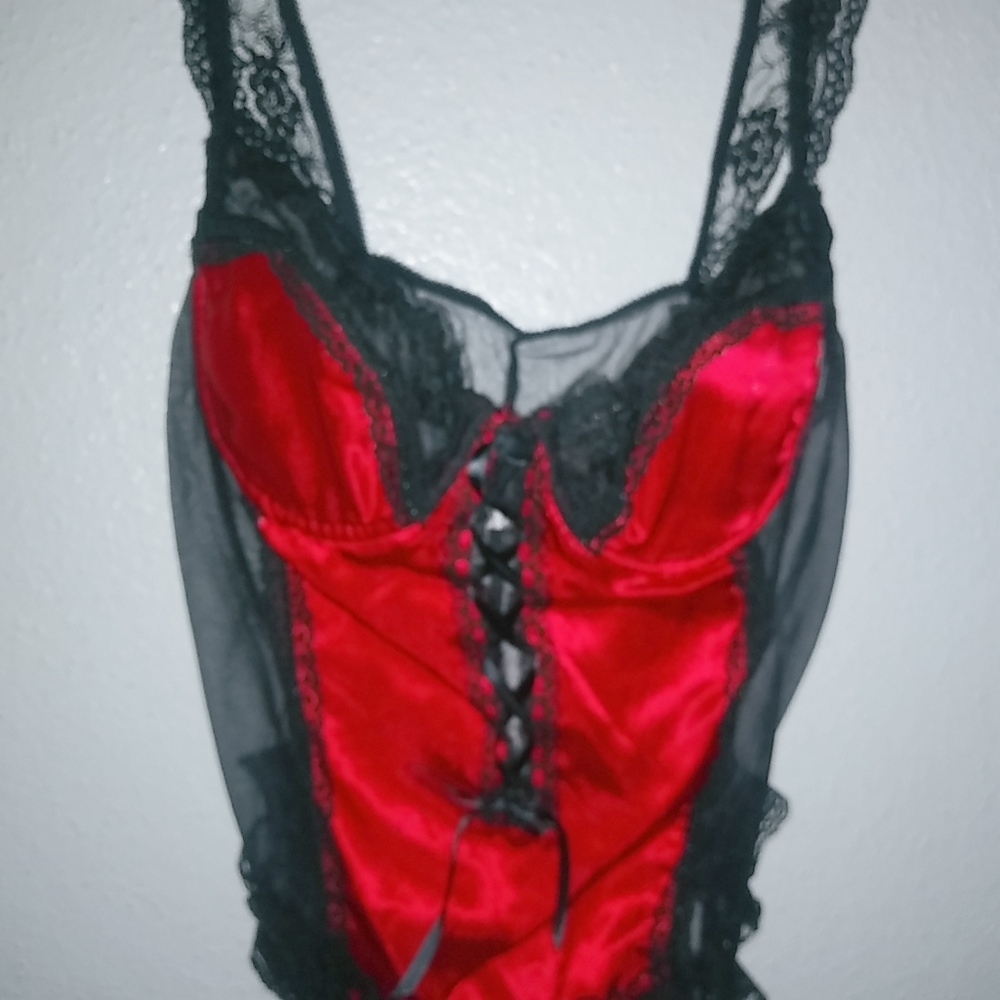 California Dynasty L Underwire Lace Trimmed Ribbon Lace Up Front Teddy Lingerie - Picture 5 of 10